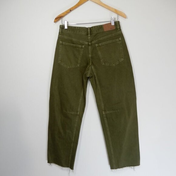 Madewell Darted Barrel Leg JEANS Size 25 Kale Green Denim Raw Hem NEW $148 - Picture 8 of 13